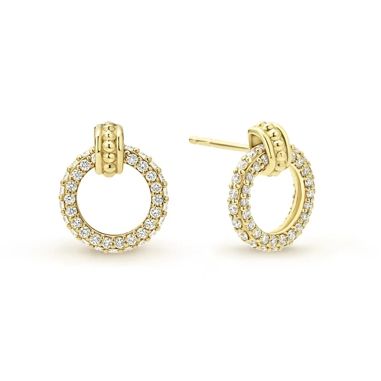 Women’s hoop drop earrings-18K Gold Circle Diamond Stud Earrings