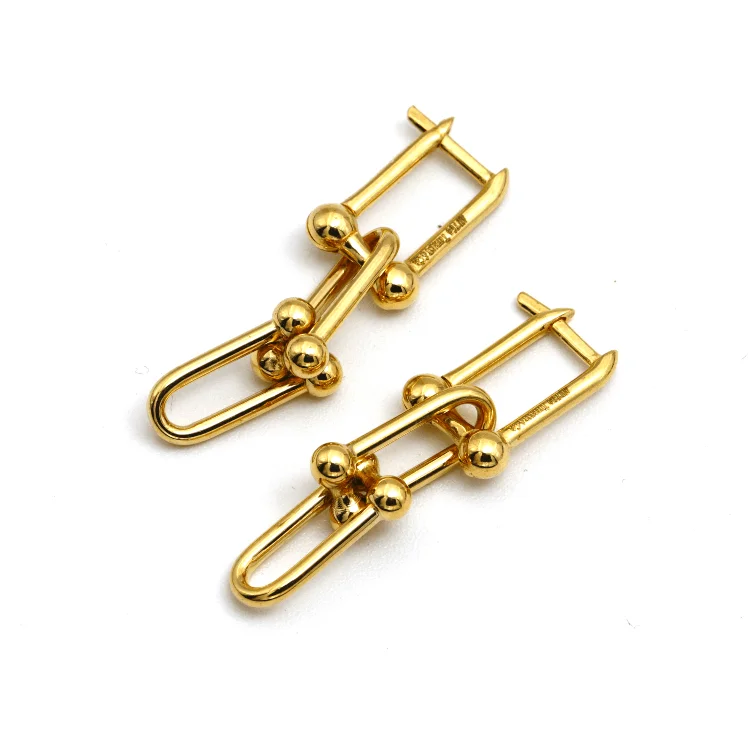 Women’s minimalist earrings-Real Gold GZTF Hardware With Real TF Lock Solid Hanging Clip Earring Set 0372-4 E1824