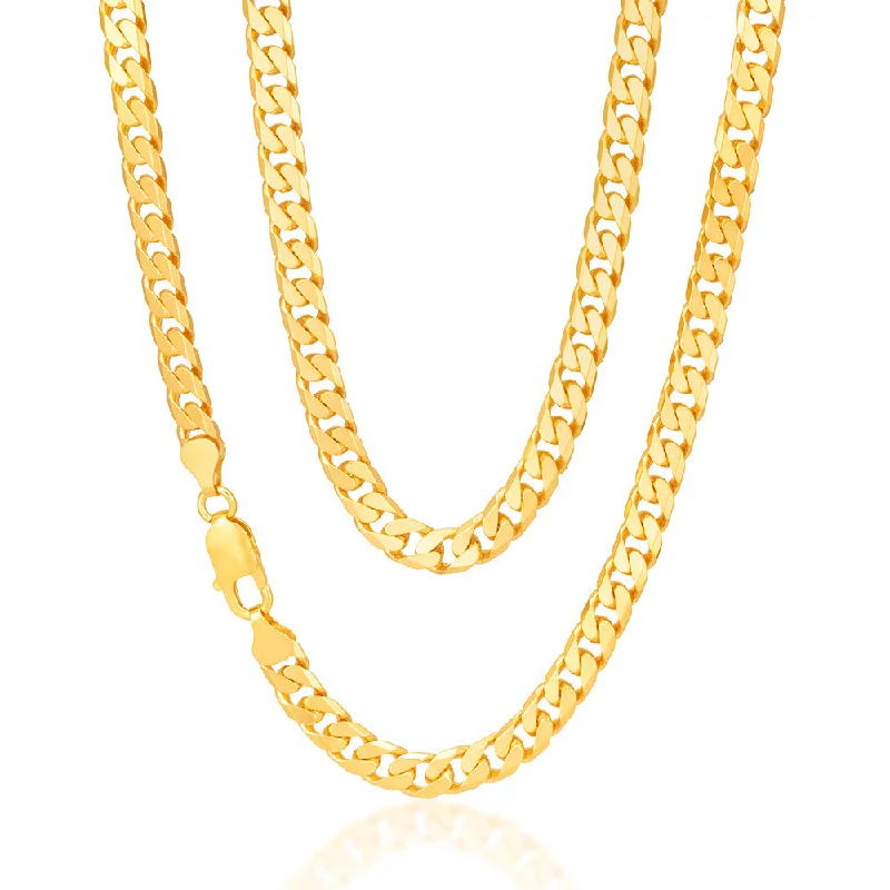 Women’s personalized necklaces-9ct Yellow Heavy Solid Gold Curb Flat Bevelled 55cm Chain 200 Gauge