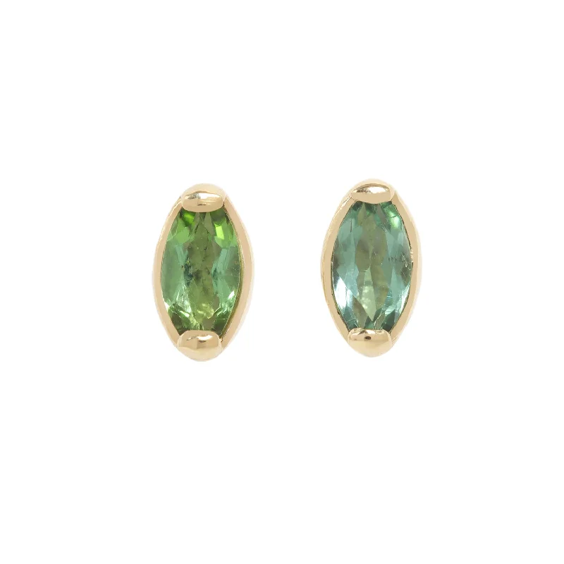 Women’s studded earrings-Green Tourmaline Marquise Studs