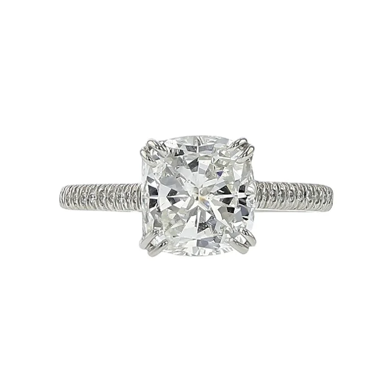 Women’s modern solitaire engagement rings-Cushion-cut Diamond Plasmare Pave Solitaire Ring