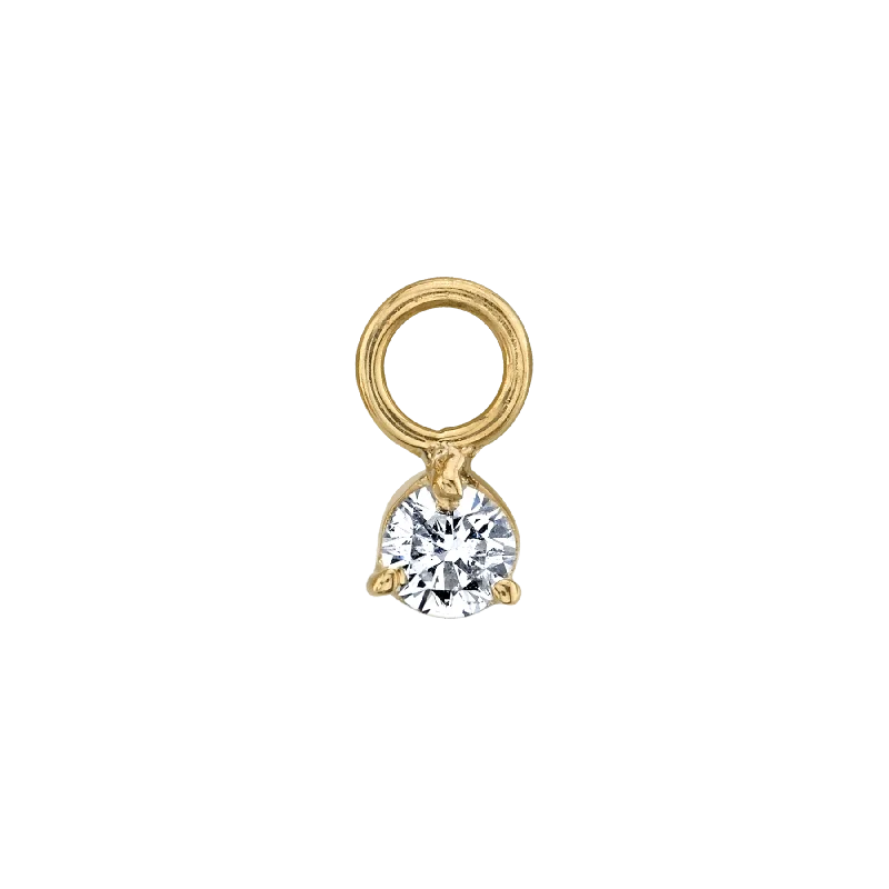 Women’s elegant earrings-Solitaire Stone Hoop Charm - White Diamond / 14k Yellow Gold