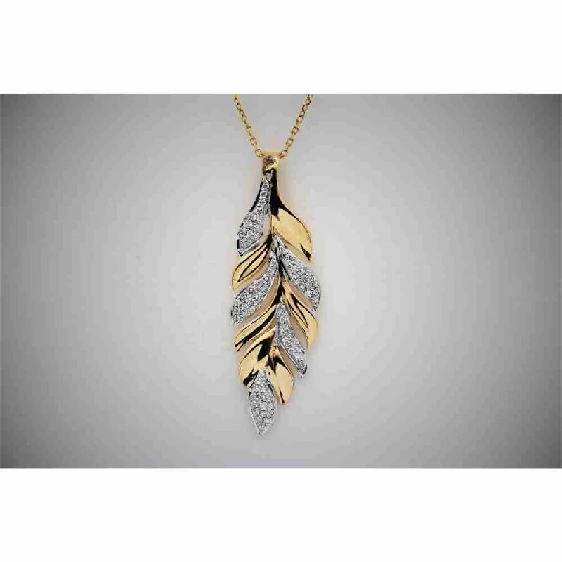 Women’s layered gold necklaces-Diamond Feather Pendant 14K Gold