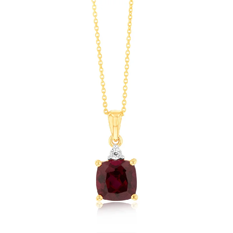 Women’s dainty gold necklaces-9ct Yellow Gold 2ct Created Ruby and Diamond Pendant On 45cm Chain