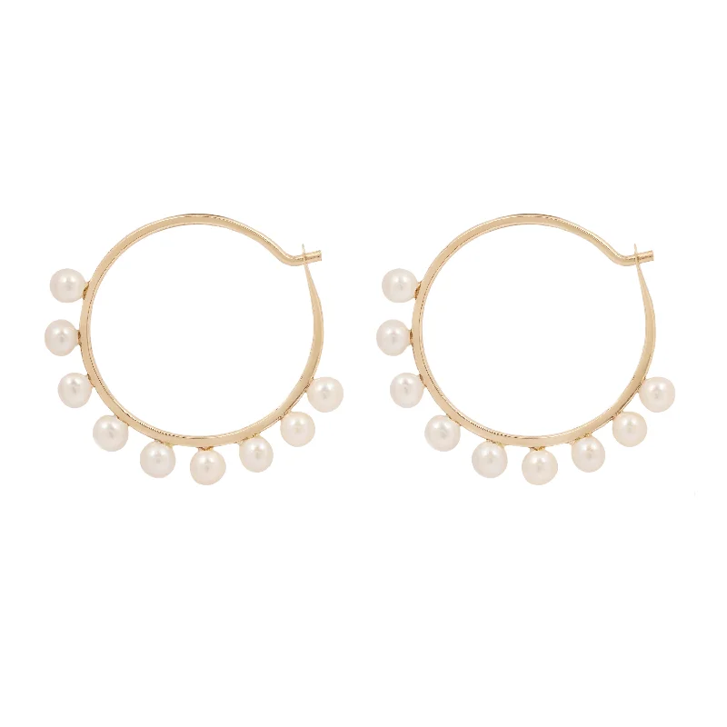 Women’s round earrings-Mini Pearl Halo Hoops