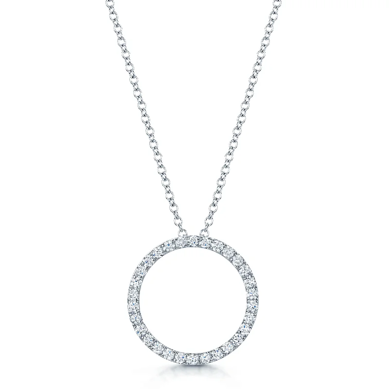 Women’s bridal jewelry necklaces-18ct White Gold Brilliant Cut Diamond Circular Pendant