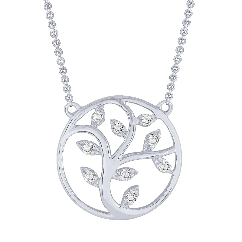 Women’s long drop necklaces-Sterling Silver 0.10Ctw Diamond Tree Of Life Pendant