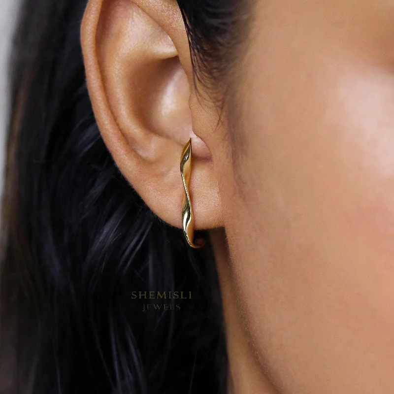 Women’s silver stud earrings-Stud Lobe cuff earrings, Twisted Wire, Unisex, Gold, Silver SHEMISLI SS054