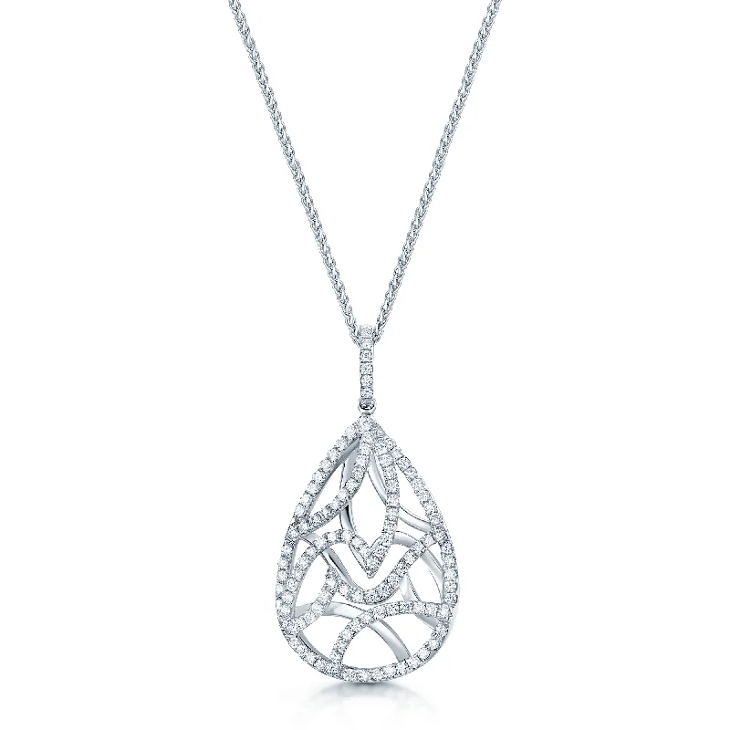 Women’s dainty gold necklaces-18ct White Gold Brilliant Cut Diamond Pave Set Fancy Pear Shape Pendant