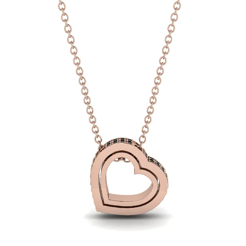 Women’s bar necklaces-Hidden Black Diamonds Heart Pendant - Kristen No. 8