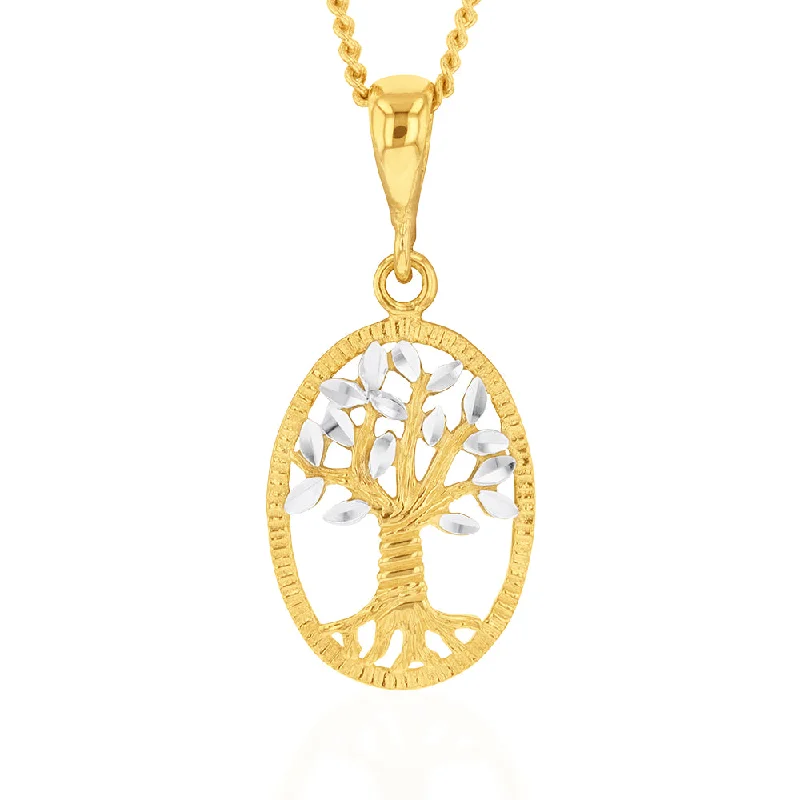 Women’s infinity pendant necklaces-9ct Yellow And White Gold Tree Of Life Diamond Cut Pendant