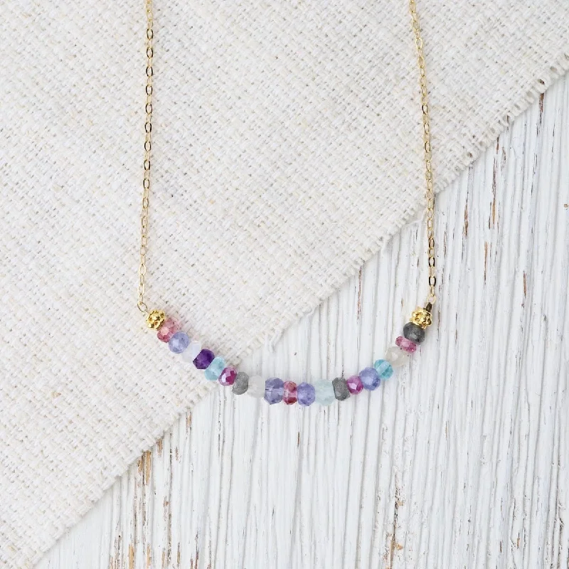 Women’s oval pendants necklaces-Gold Filled Chain with Gemstone Arc - Multi Color