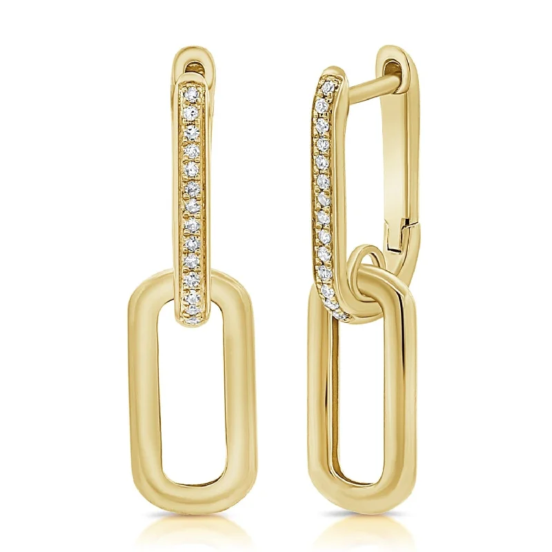 Women’s crystal earrings-14k Gold & Diamond Paperclip Link Dangle Earrings