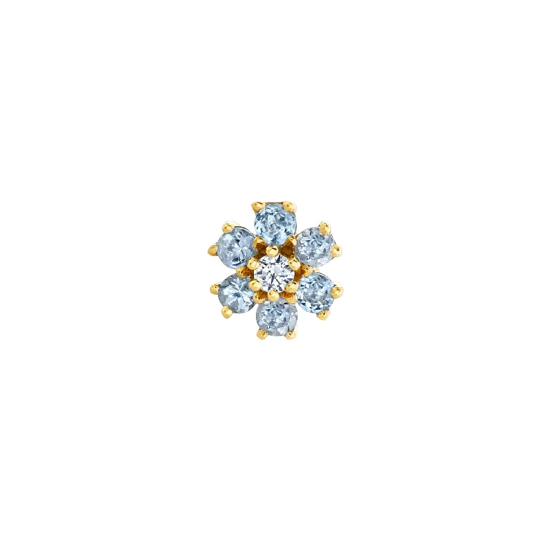 Women’s crystal earrings-Mini Teddy Flower Stud - Aquamarine and White Diamond / 14k Yellow Gold