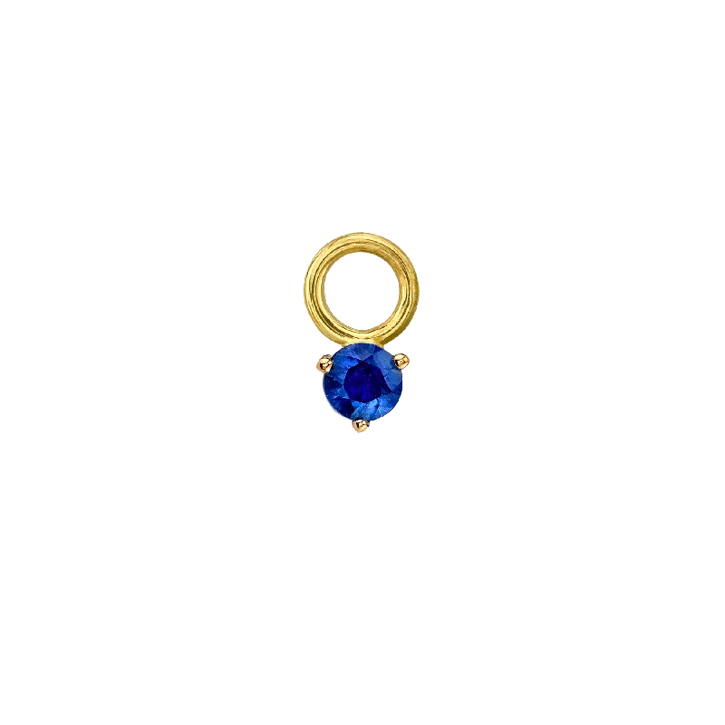 Women’s gold drop earrings-Solitaire Stone Hoop Charm - Blue Sapphire / 14k Yellow Gold