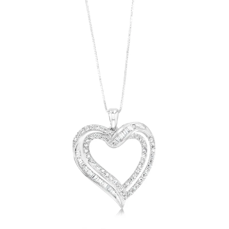 Women’s gemstone pendant necklaces-Luminesce Lab Grown Heart Pendant in 1 Carat Diamond & Baguettes with Silver Slider Chain