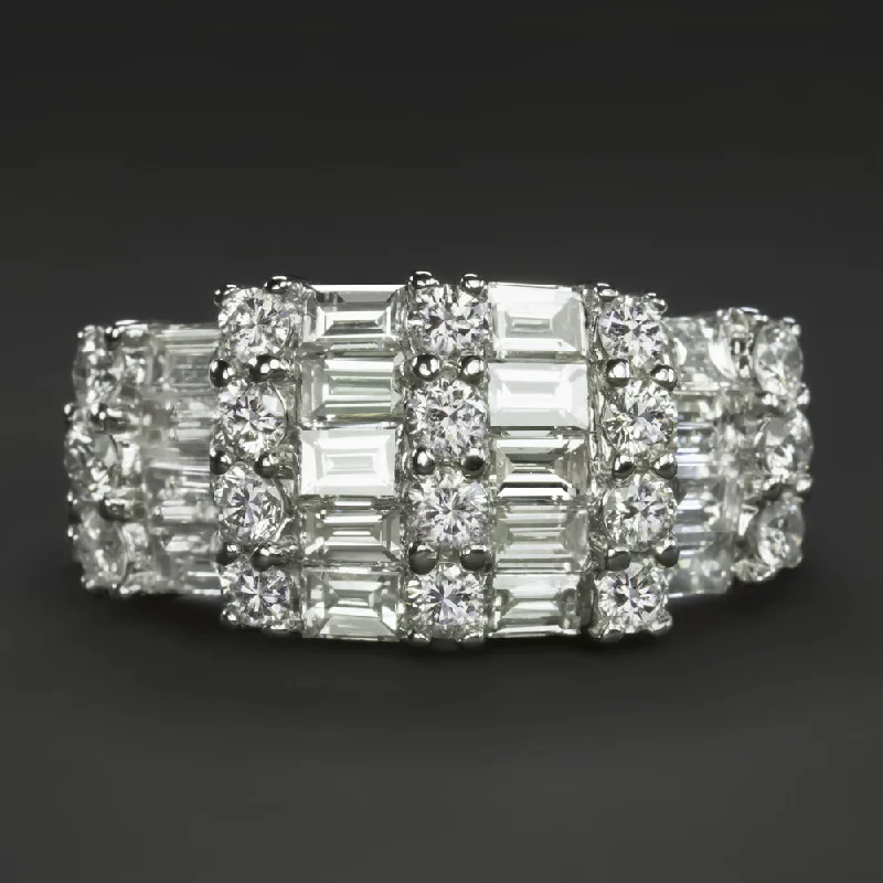 Women’s Art Deco engagement rings-1.80ct DIAMOND COCKTAIL RING F-G VS 18k WHITE GOLD ROUND BAGUETTE NATURAL ESTATE