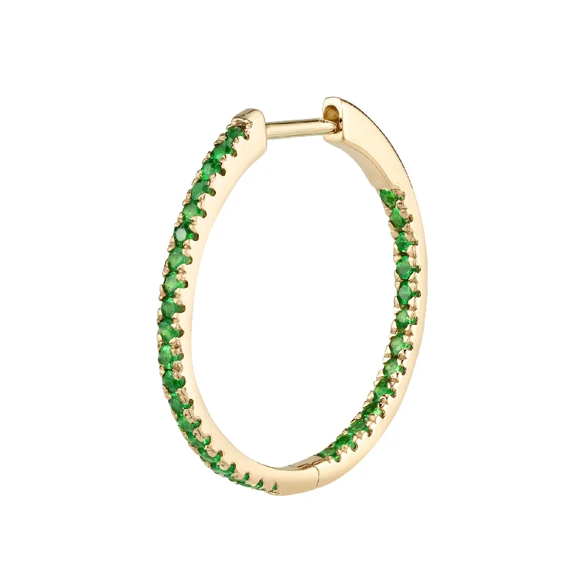 Women’s sparkling earrings-Small Inside Out Hoop - Tsavorite / 14k Yellow Gold