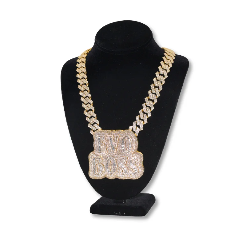 Women’s personalized necklaces-Gold & Diamond "EVO BOSS" Chain & Pendant