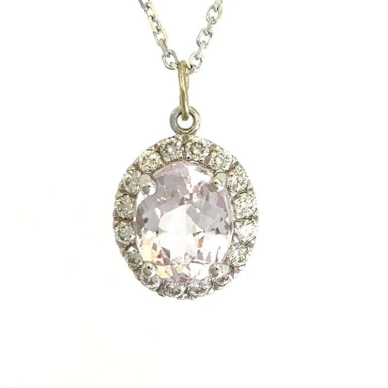 Women’s sapphire necklaces-White Gold Diamond and Kunzite Pendant