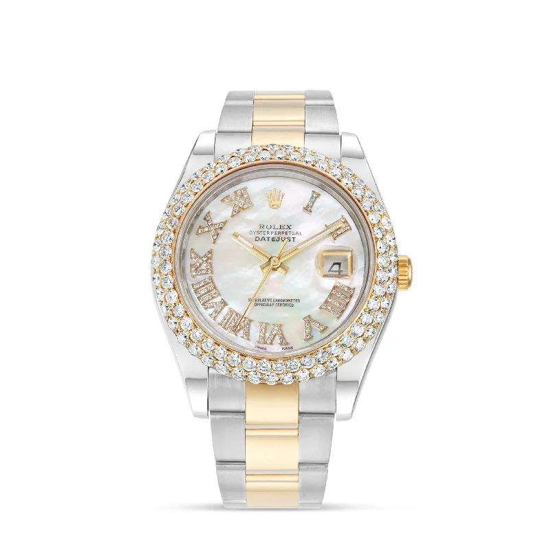 Women’s rose gold diamond engagement rings-Rolex DateJust 41mm with Diamond bezel