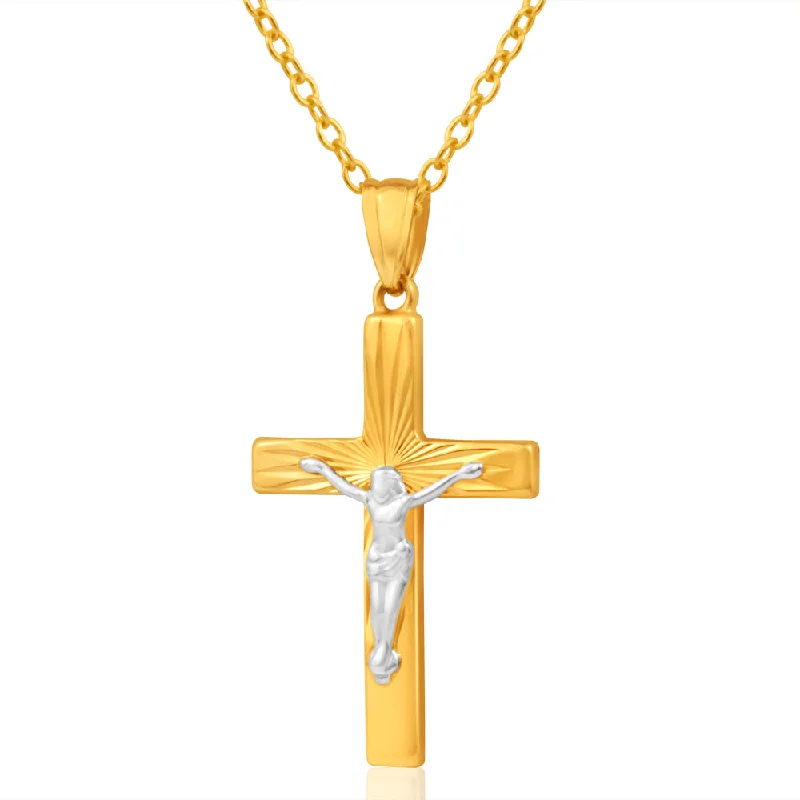 Women’s vintage chain necklaces-9ct Yellow Gold & White Gold Crucifix Pendant with Diamond cutting