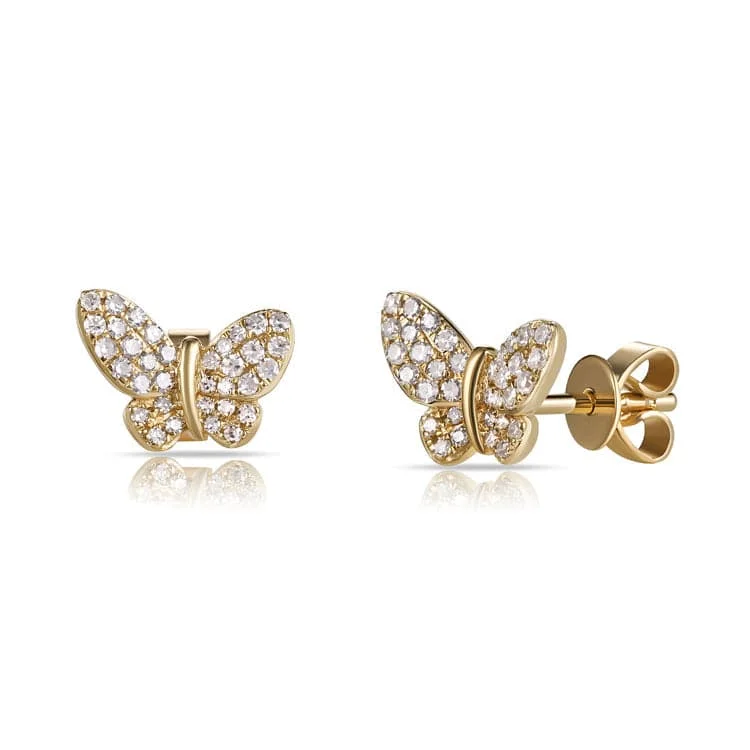 Women’s modern earrings-14k Gold Diamond Butterfly Stud Earring