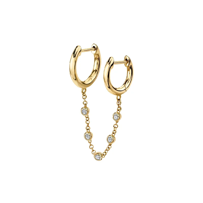 Women’s gemstone chandelier earrings-Chain Connected Slim Hoops - White Diamond / 14k Yellow Gold