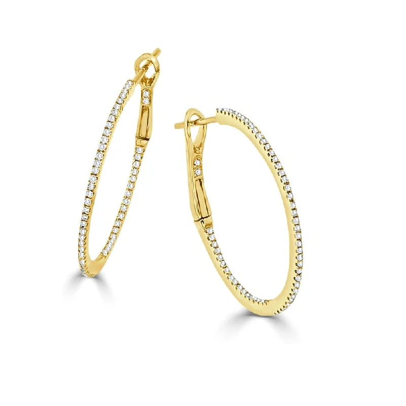 Women’s gold drop earrings-14k Gold & Diamond Skinny Hoop Earrings 1.25"