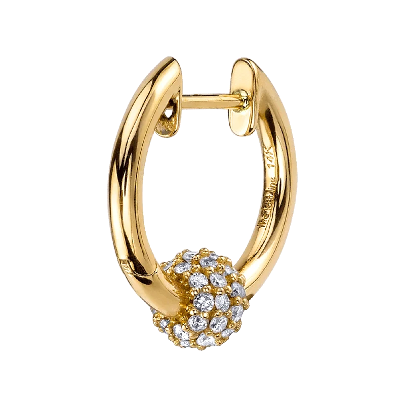 Women’s trendy earrings-Sphere Piercing Hoop - White Diamond / 14k Yellow Gold