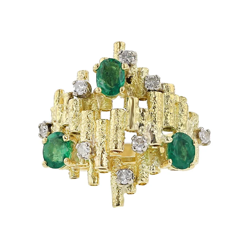 Women’s emerald engagement rings-18K Yellow Gold Emerald and Diamond Cluster Ring