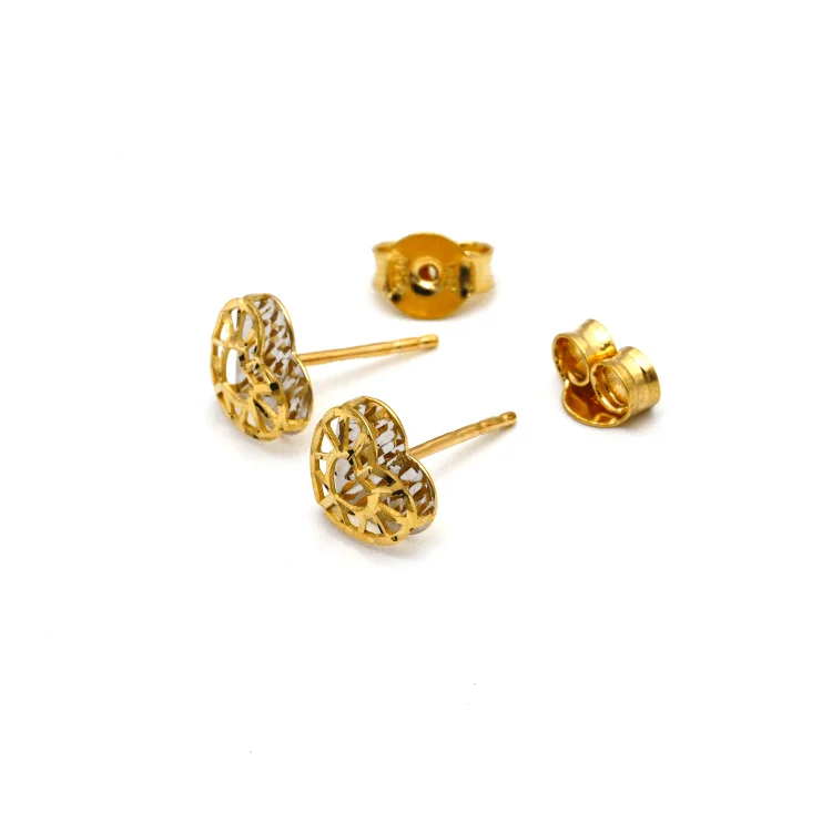 Women’s hoop earrings with charms-Real Gold Small 2 Side Heart Earring Set 02209/ E1538