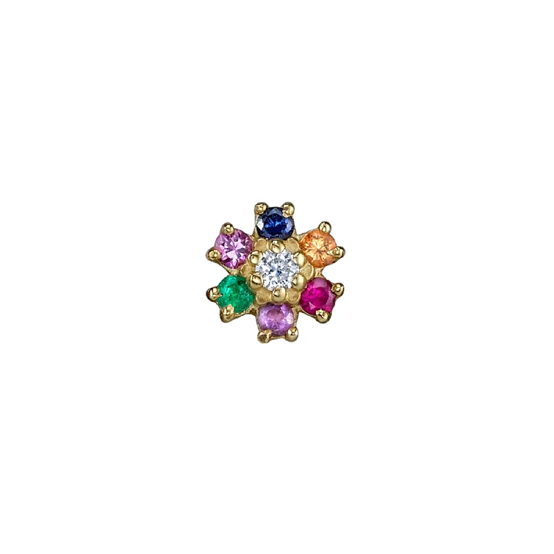 Women’s gold stud earrings-Mini Teddy Flower Stud - Rainbow / 14k Yellow Gold