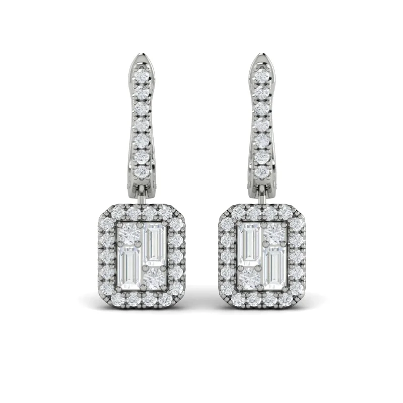 Women’s large hoop earrings-Diamond Baguette Halo Drop Huggie Earrings