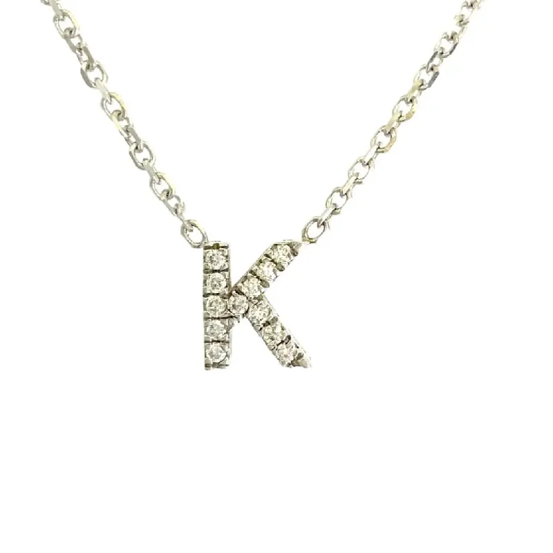 Women’s vintage necklaces-White Gold Diamond K Pendant