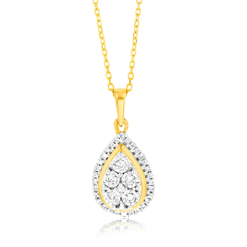 Women’s gold chain necklaces-9ct Yellow Gold 1/6 Carat Diamond Pear Shaped Pendant