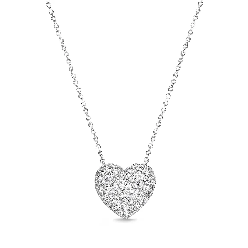 Women’s sapphire drop necklaces-Diamond Pave Heart Pendant in 18K White Gold 1.01ct