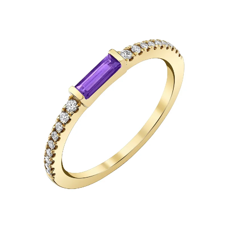 Women’s gold engagement rings-Amethyst 14K Yellow Gold Ring with Diamonds