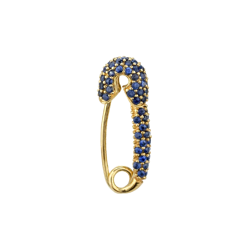 Women’s hoop earrings-Safety Pin Earring - Blue Sapphire / 14k Yellow Gold