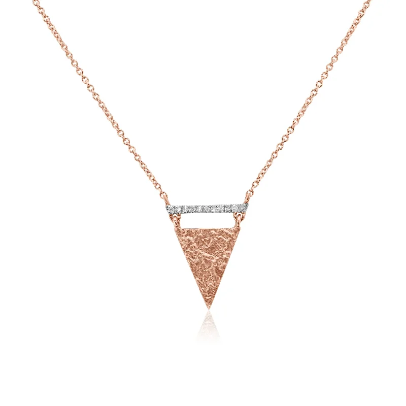 Women’s zodiac necklaces-Rose Gold Hammered Triangular Diamond Pendant