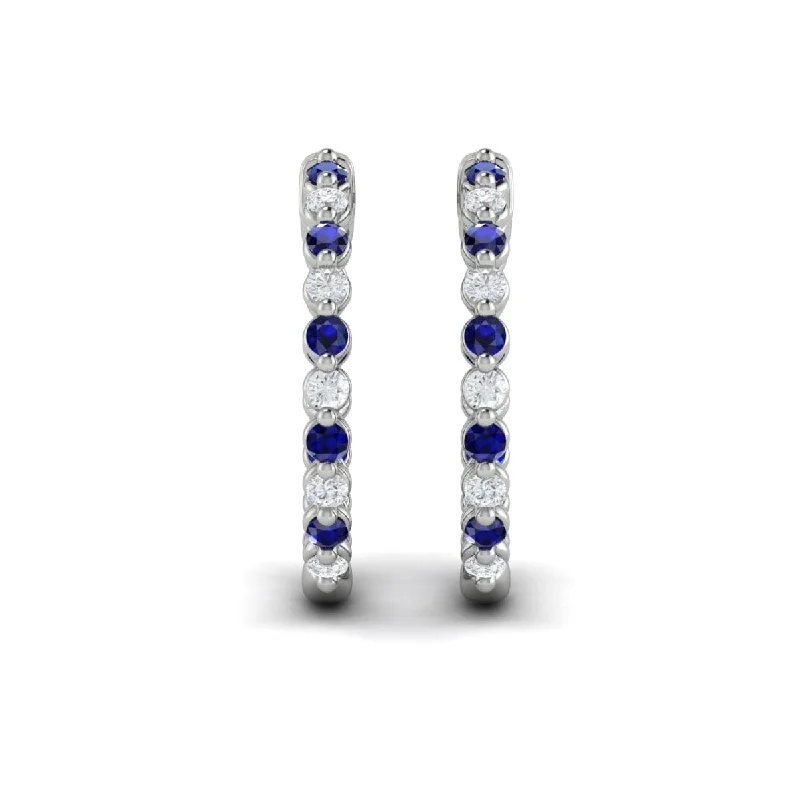 Women’s hoop drop earrings-Inside Out Diamond and Blue Sapphire  Hoop Earrings