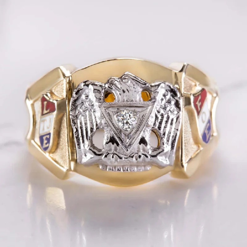 Women’s vintage engagement rings-F VS DIAMOND FRATERNAL ORDER OF EAGLES RING CREST YELLOW WHITE GOLD MENS SIGNET