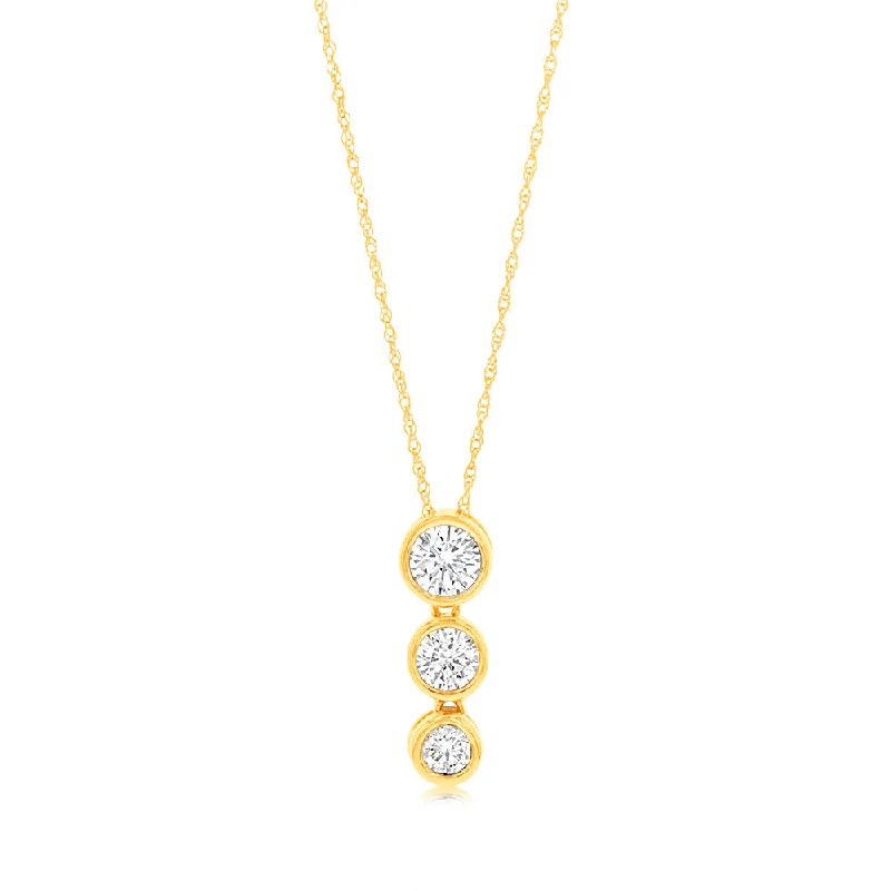 Women’s infinity pendant necklaces-Luminesce Lab Grown 9ct Yellow Gold 0.80 Carat Diamond Pendant with 3 Diamonds on 45cm Chain