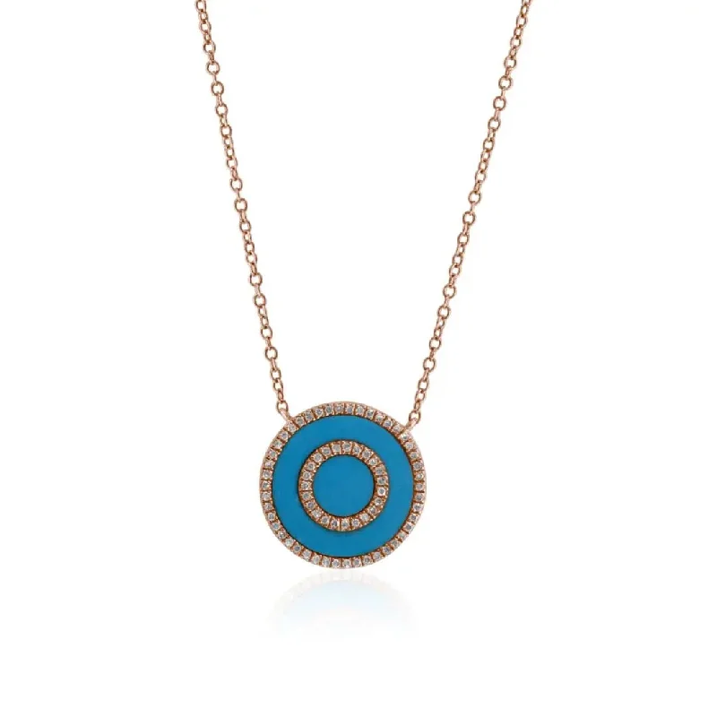 Women’s heart necklaces-Rose Gold Turquoise And Diamond Pendant