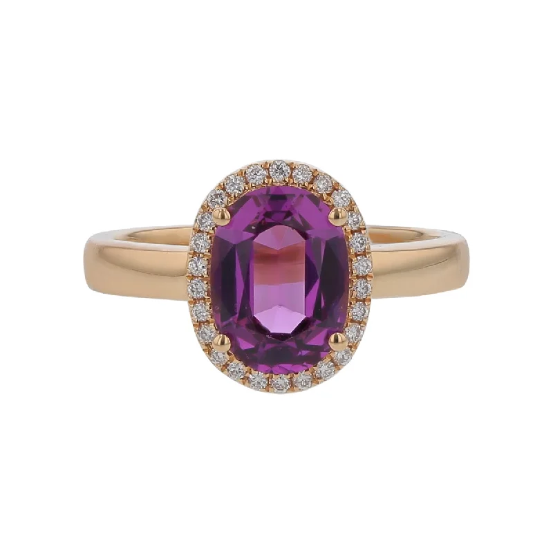 Women’s simple engagement rings-2.48Ct Rhodolite Garnet and 0.15Ct Diamond Halo Ring in 14k Yellow Gold, Size 7