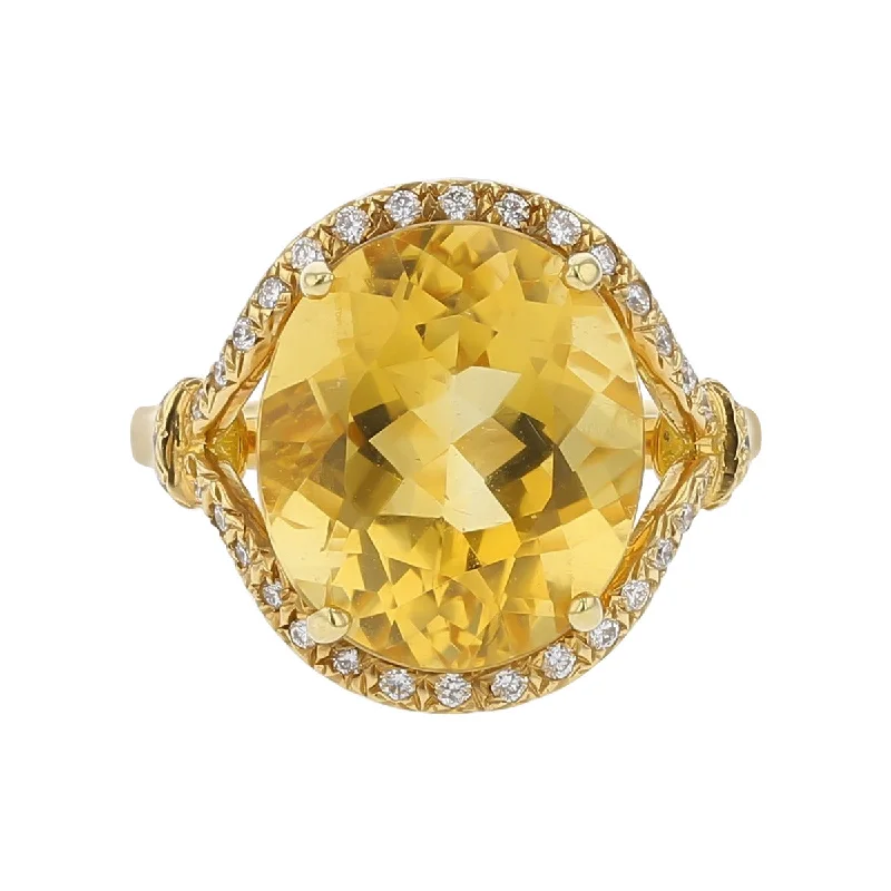 Women’s elegant engagement rings-18K Yellow Gold Yellow Citrine and Diamond Halo Ring