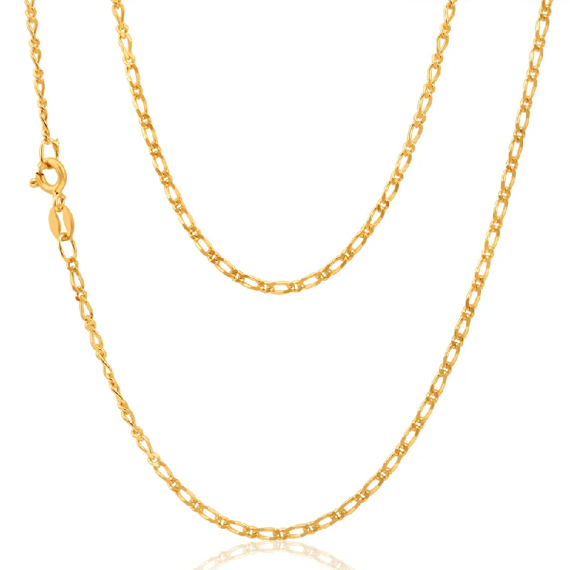 Women’s long necklaces-9ct Yellow Solid Gold 1:1 Figaro 50cm Chain 50Gauge