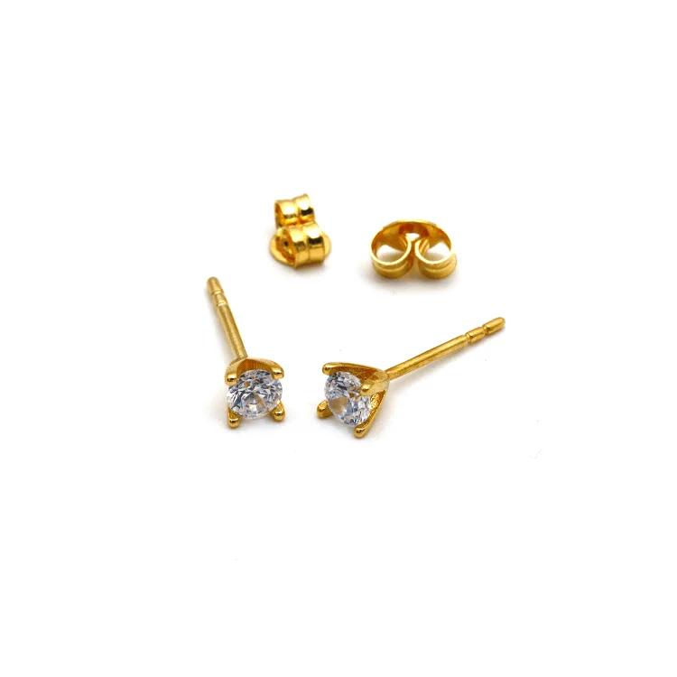 Women’s gold stud earrings-Real Gold Small Stud Stone 3 MM Earring Set 0904 E1754