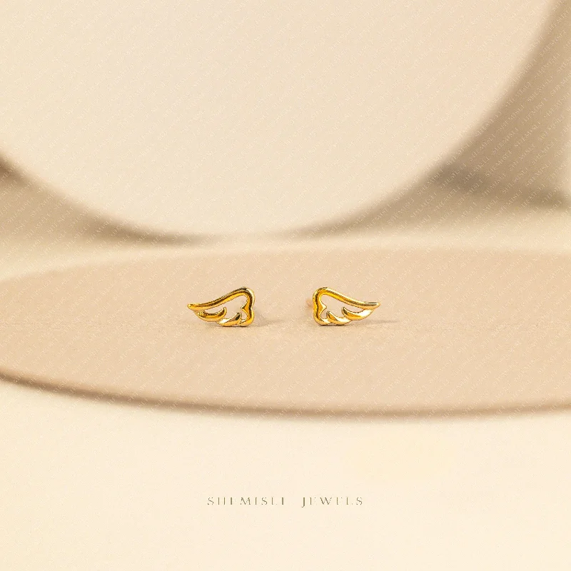 Women’s classy earrings-Tiny Angel Wing Stud Earrings, Unisex, Gold, Silver SS058