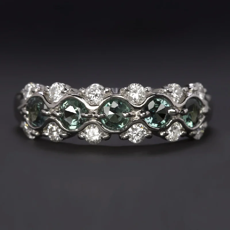 Women’s emerald and diamond engagement rings-NATURAL DIAMOND ALEXANDRITE PLATINUM COCKTAIL RING BAND TEAL ESTATE 3/4 CARAT